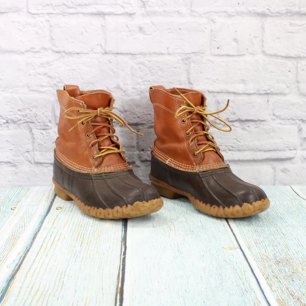 Vintage LL Bean 8" Brown Leather Unlined Duck Boots Size 9 M - Picture 3 of 9